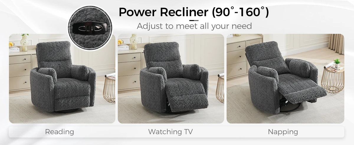 TODRANI Power Swivel Glider Rocking Recliner Nursery Chair with 2 Pillows, Reclining Chair with Type - C & USB Charger Ports