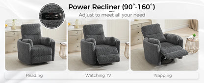 TODRANI Power Swivel Glider Rocking Recliner Nursery Chair with 2 Pillows, Reclining Chair with Type - C & USB Charger Ports