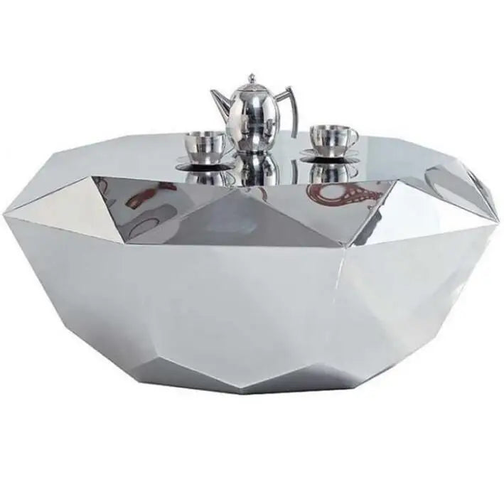 Modern Living Room Furniture Smart Luxurious Unique Diamond Shape Goldsilver Metal Mirrored Coffee Table
