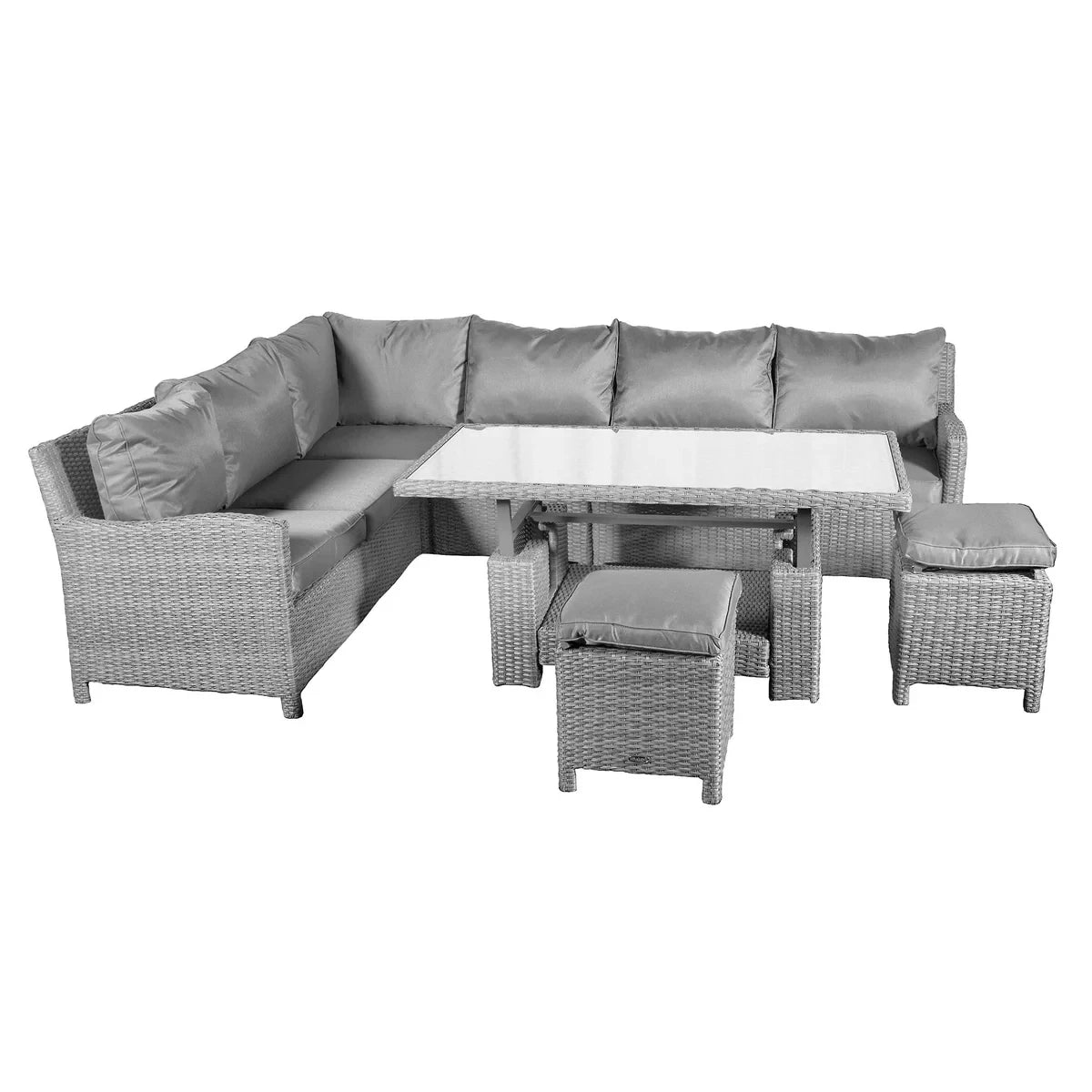 Outdoor Modern Furniture Hotel Villa Terrace Outdoor Rattan Garden Sofa Rattan Lounge Dining Set with Rise and Fall Table