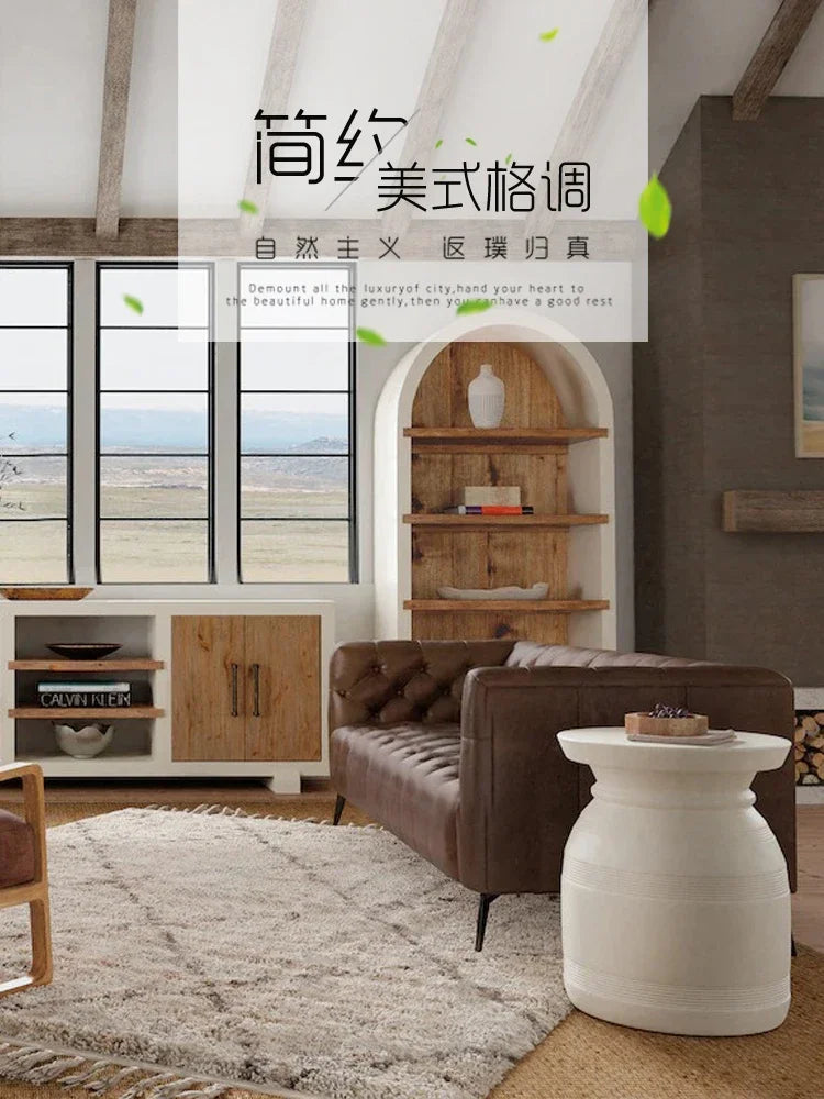 Retro solid wood simple bookcase American country white arched bookshelf display study floor locker