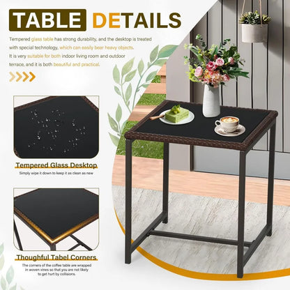 3-Piece Patio Bistro Set Outdoor Rocking Chairs Set Brown Wicker Porch Chairs with Glass Coffee Table, Beige Cushion