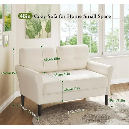 Modernsmall sofa couch, 48" loveseat sofa, soft velvet love seat couches, small couch for bedroom with 21" deep seat, comfy couc