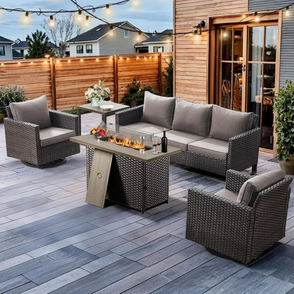 6 Piece Outdoor Patio Funiture Set,Outdoor Sectional Recliner Sofa Modern,All Weather Cushions and Storage Table (Grey)