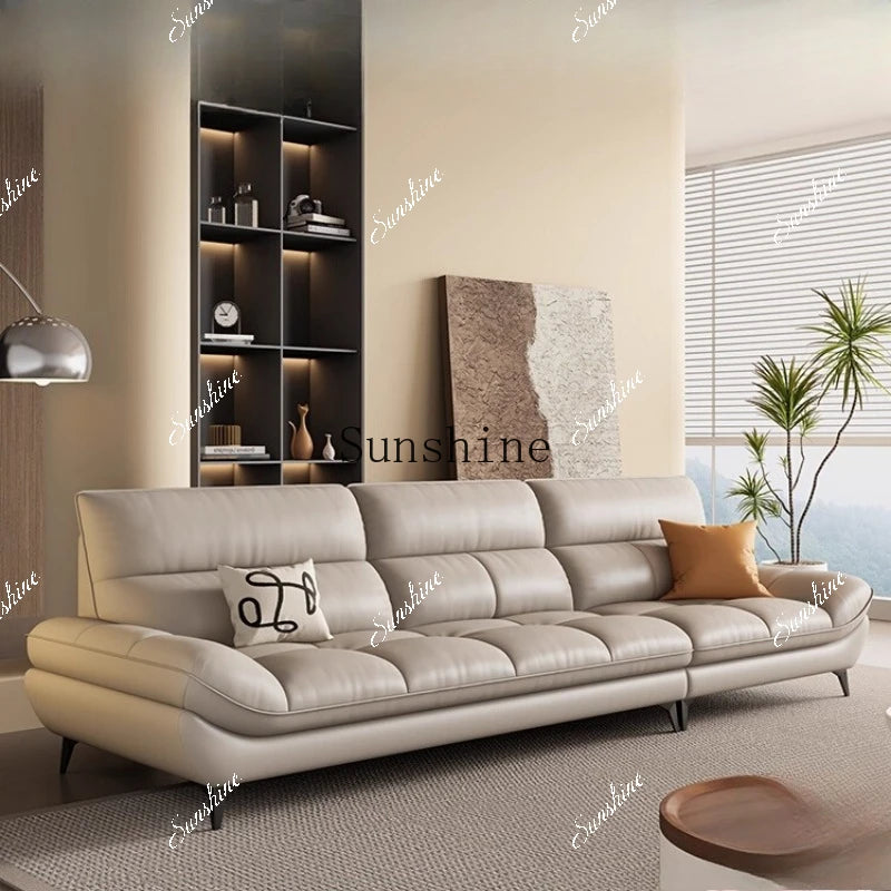 Leather sofa, living room small apartment simple modern straight cream styleP