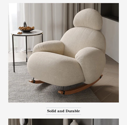 Modern Rocking Leisure Chair White Fabric Sofa Chair Soft Living Room Chair With Footstool Set Lounge Armchair