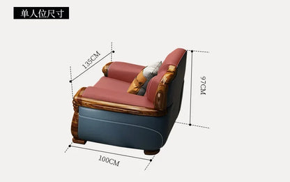 B178 A Imported ebony wood carving flower sofa villa new Chinese modern simple first layer leather sofa