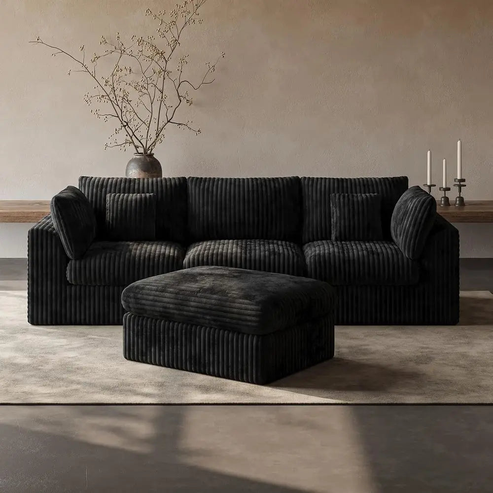 116” Cloud Sectional Couches for Living Room, Modular L Shaped Sofa with Ottoman, Deep Seat Chenille Sectional, Customized