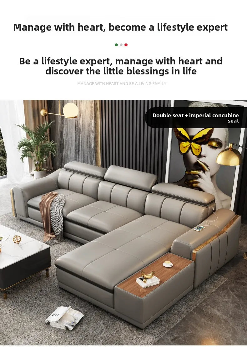 Beautify Your Living Room with Linlamlim Italian Genuine Leather Sofa - Bluetooth Speaker, Adjustable Headrests and USB Charging