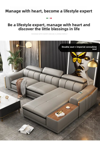 Beautify Your Living Room with Linlamlim Italian Genuine Leather Sofa - Bluetooth Speaker, Adjustable Headrests and USB Charging