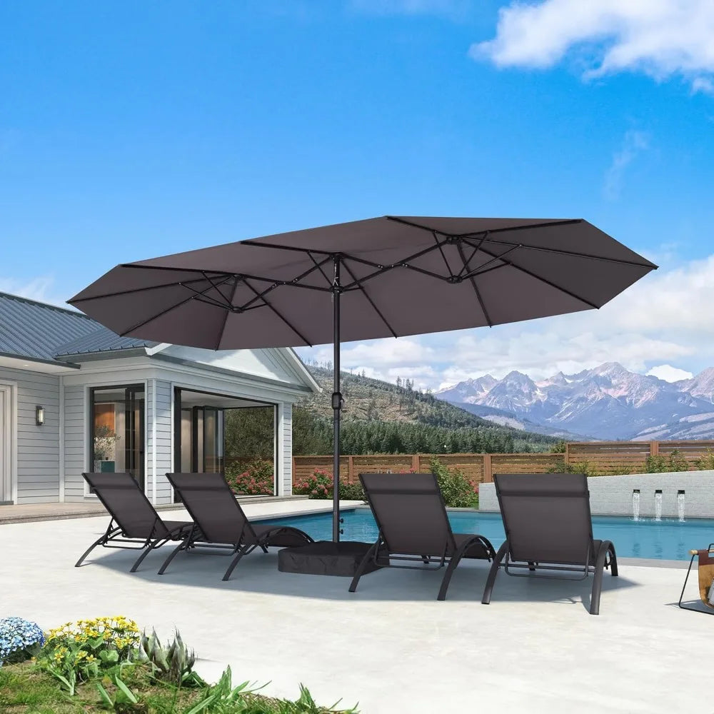 15ft Patio Market Umbrella with Base Double-Sided Rectangle Outdoor Table Sun Umbrellas with Crank 12 Heavy Duty Sturdy Ribs fo