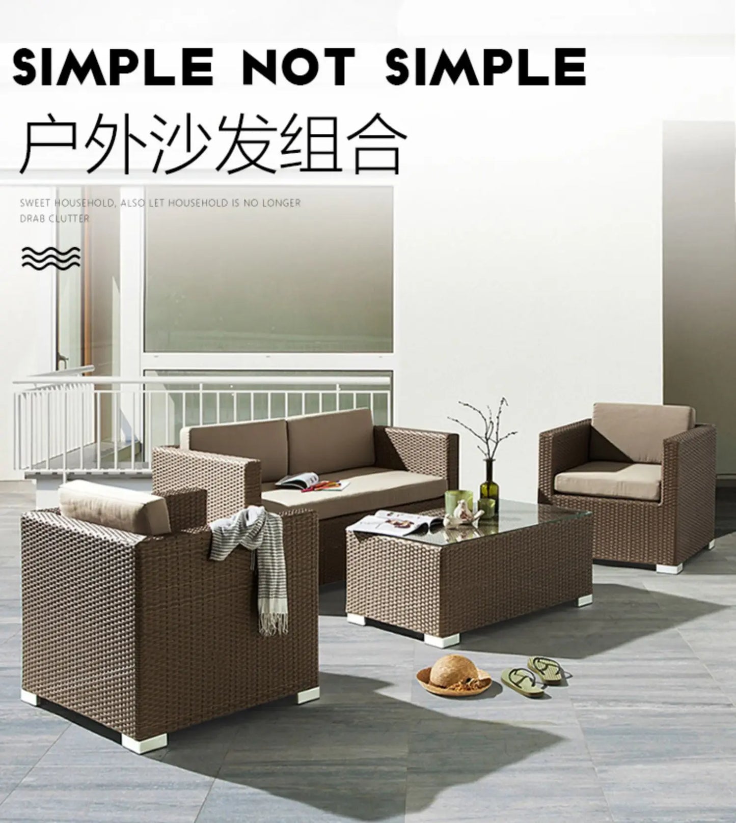 Outdoor Coffee Table Garden Sofas Combination Leisure Nordic Lawn Garden Sofas Simple Pe Rattan Furniture Sofá Jardín MHHYSF