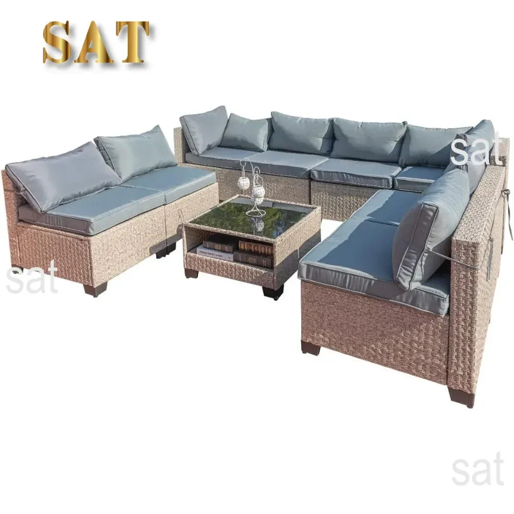 For Garden Furniture 9 Pieces Set, Patio Furniture Set with Storage Table and Cushions, Couch Sofa, Garden Furniture