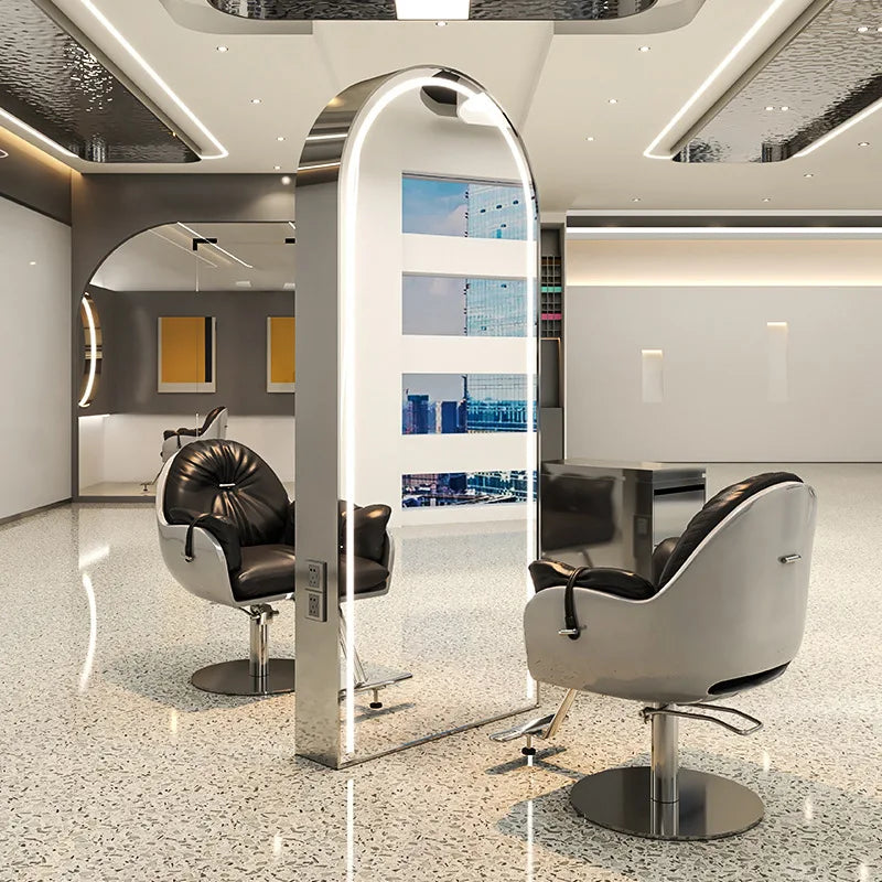 Salon Furniture Led Light Gold Frame Double Sided Barber Station Modern Hair Salon Mirrors Designs
