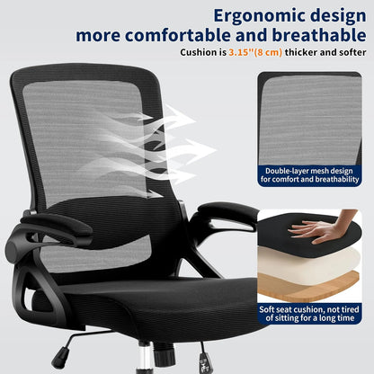 Ergonomic Office Chair, Desk Chair with Adjustable Lumbar Support, Breathable Mesh Comfy Computer Chairs with Flip-up Armrests
