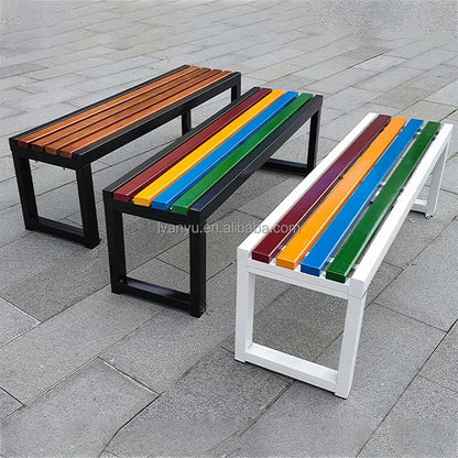 Banc de jardin en bois en métal résistant aux intempéries, banc de pelouse de Patio de parc, siège extérieur en acier