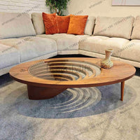 Table basse en bois massif, salon, maison, lumière, luxe, haut de gamme, table à thé créative, ovale, moderne