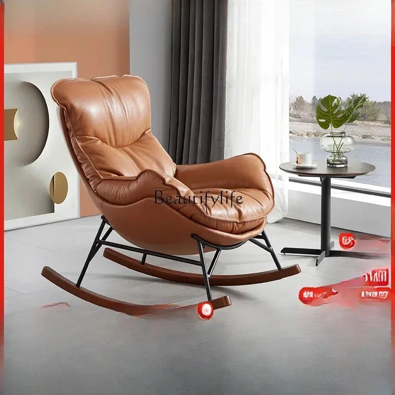 Light luxury feather leather sofa chair fabric lazy recliner modern