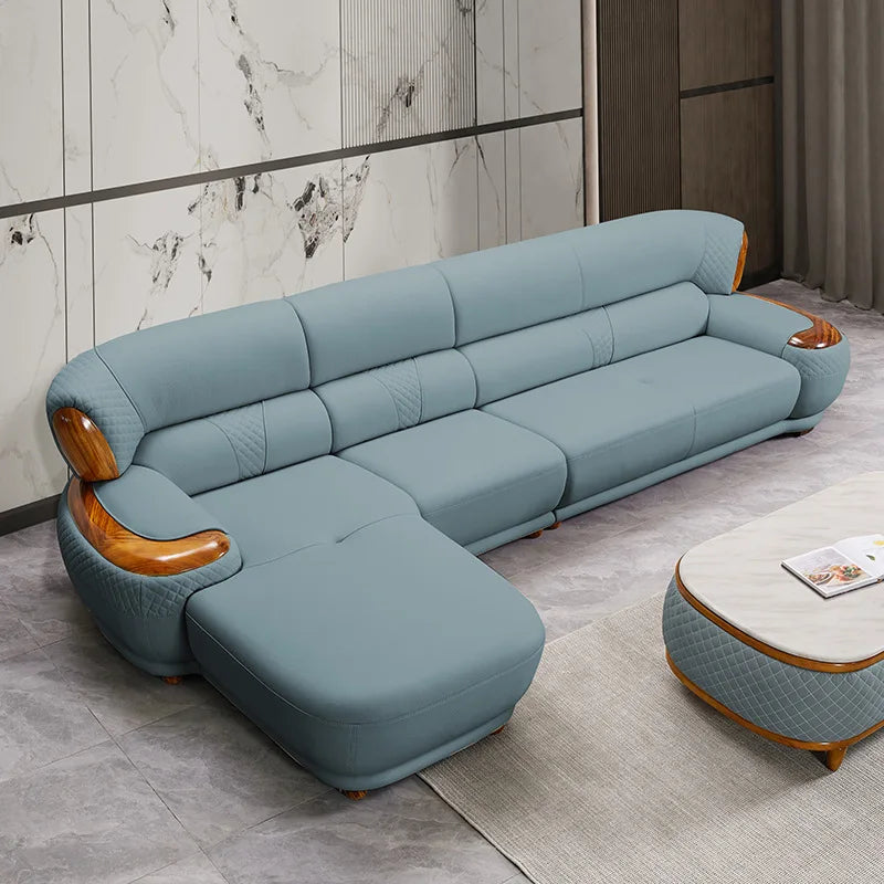 2024 new ebony leather sofa corner new Chinese living room high-end first-layer cowhide sofa solid wood furniture