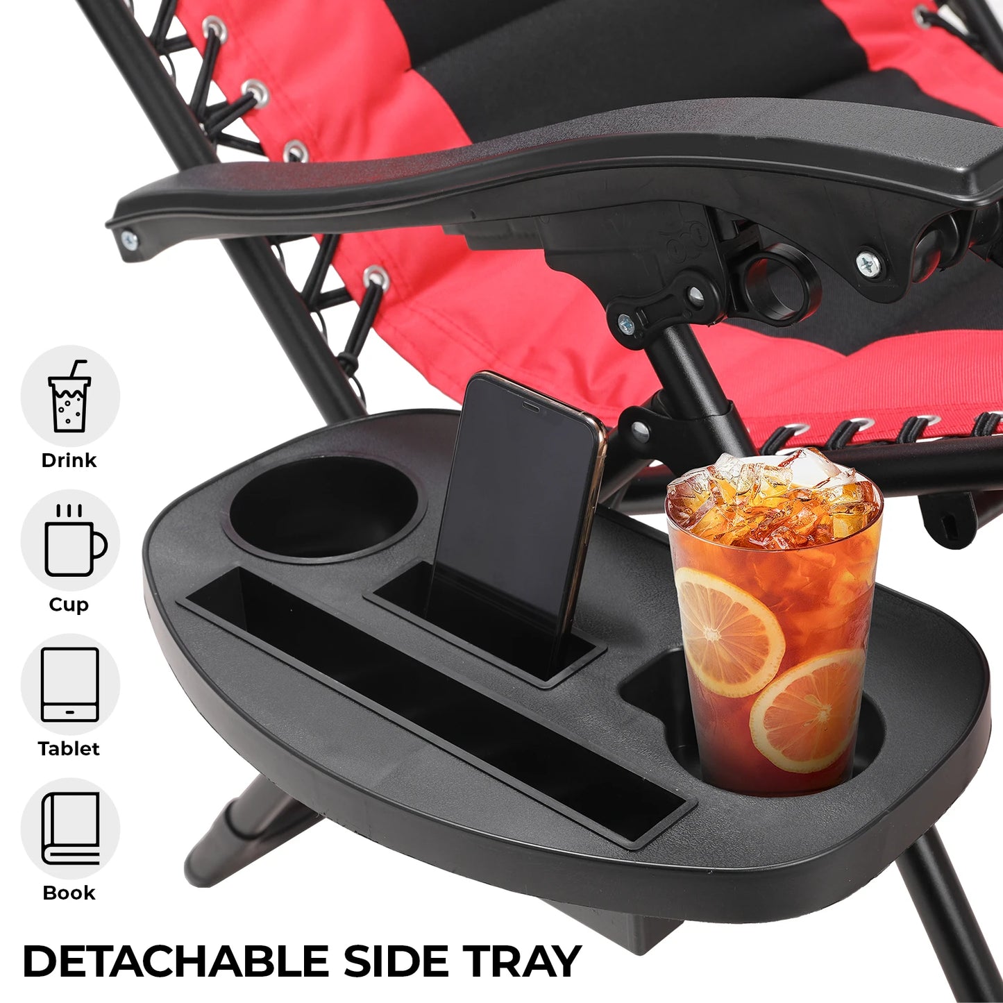 Padded Zero Gravity Lounge Chair Folding Patio Recliner with Adjustable Headrest & Cup Holder, Support 160kg Sun Loungers