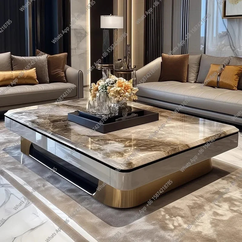 C New High-end Marble Coffee Table Villa Large Flat Floor Living Room Home Designer Model Tea Table With Drawers