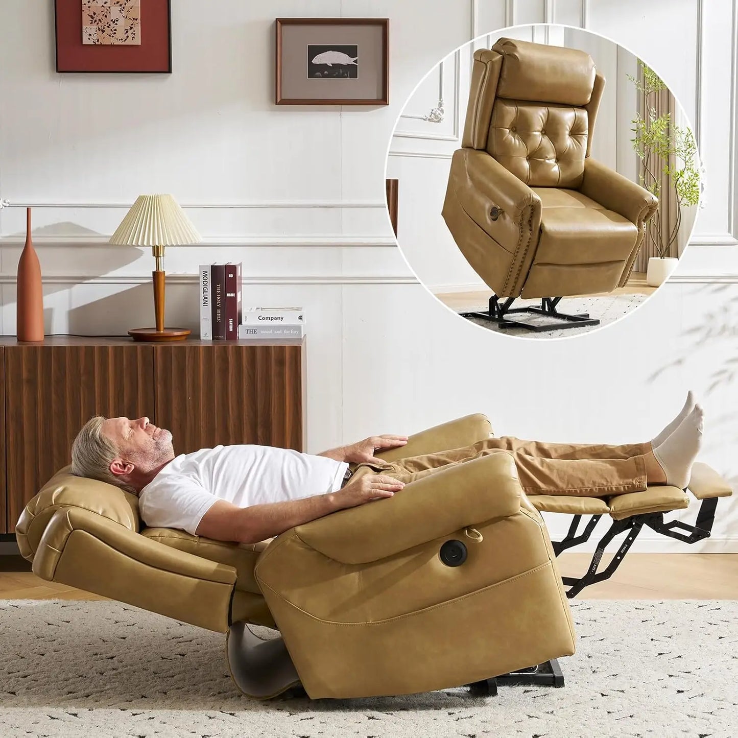 Power Lift Recliner Chair for Elderly - Lay Flat Electric Lift Chair with Adjustable Headrest, Dual Heating & Massage