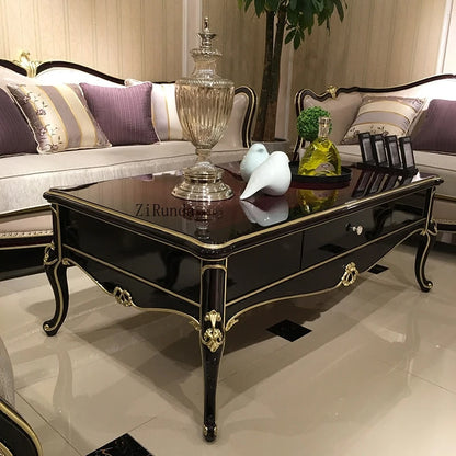 Living room coffee table Luxury solid wood carved living room coffee table side table Ebony color complete furniture