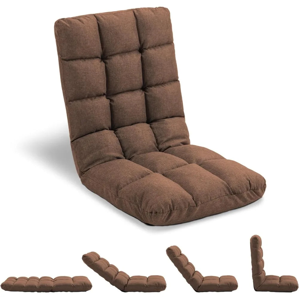 Folding Floor Chair with Back Support, 14 Adjustable Positions, Breathable Padded Sleeper Bed, Couch Recliner, Gaming Sofa Chair