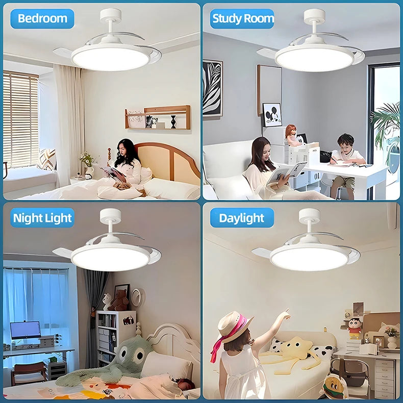 Ultra Thin Ceiling Fan lamps Retractable Fan Blade with Remote Control Fan for Room Bedroom Living Room Led Lighting AC95-260V