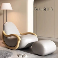 Household balcony leisure chair sofa solid wood rocking chair Chinese lazy sofa recliner environmentally friendly leather