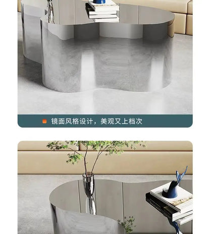 Creative Shape Stainless Steel Light Luxury Mirror Reception Coffee Table Living Room Tea Table Coffee Irregular Table