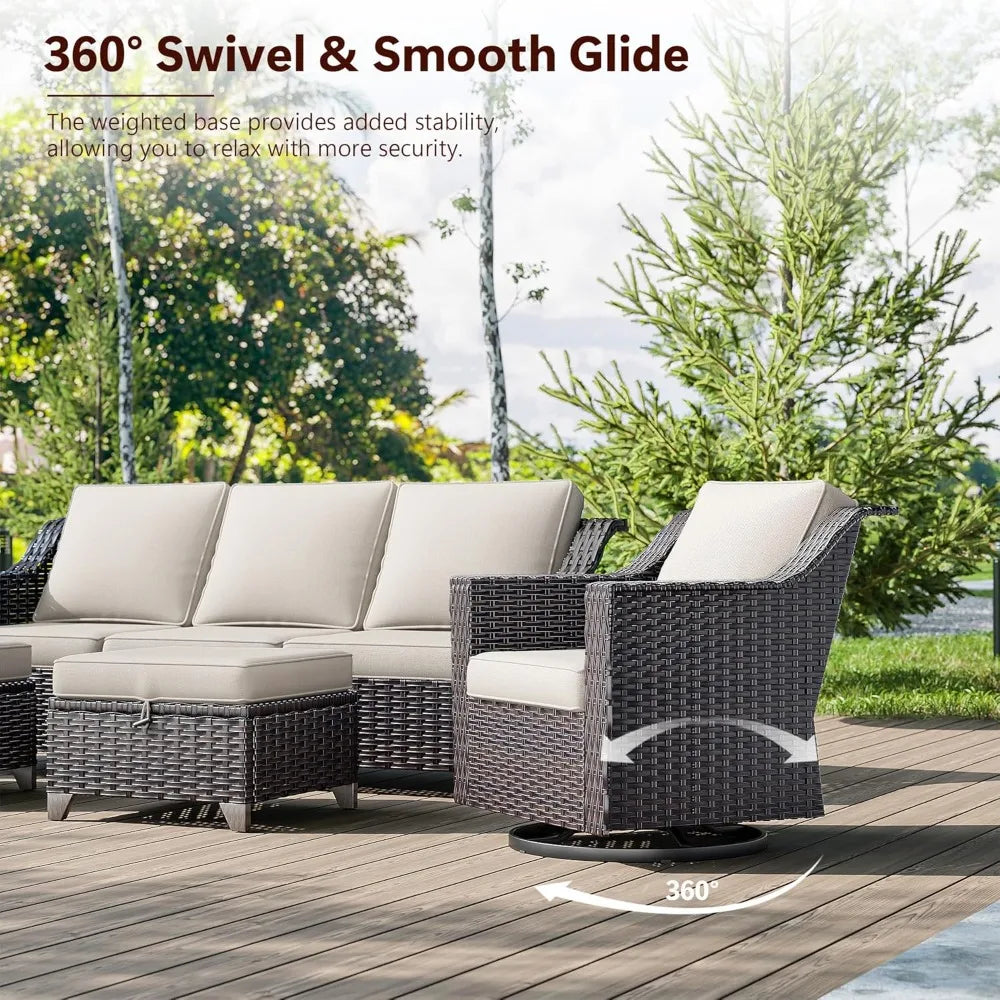 Wicker Patio Swivel Chairs, Outdoor Rocking Chair with Wide Armrest, Thickened Cushions, Patio Rattan Furniture for Deck, Porch