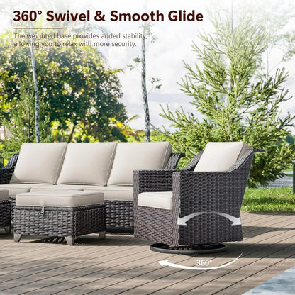 Wicker Patio Swivel Chairs, Outdoor Rocking Chair with Wide Armrest, Thickened Cushions, Patio Rattan Furniture for Deck, Porch