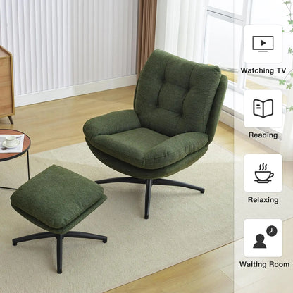 TODRANI 360° Chenille Rocking Swivel Accent Chair with Ottoman Ergonomic Reclining Lounge Chair for Living Room, Bedroom