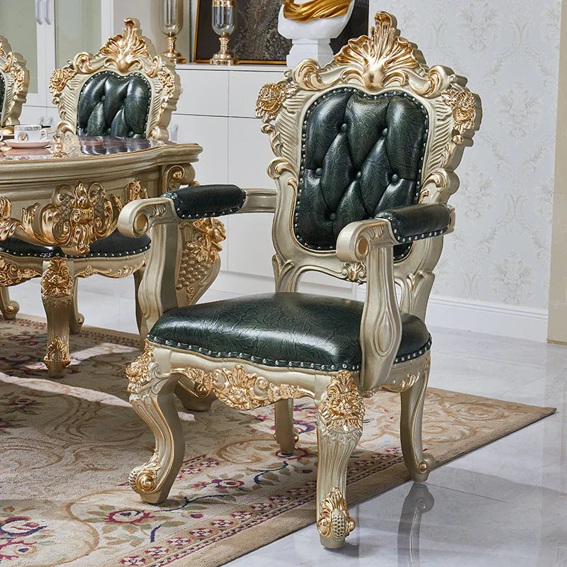 A139 European Solid Wood Dining Table and Chair Combination Rectangular Dining Table Luxury American Leather Villa Furniture