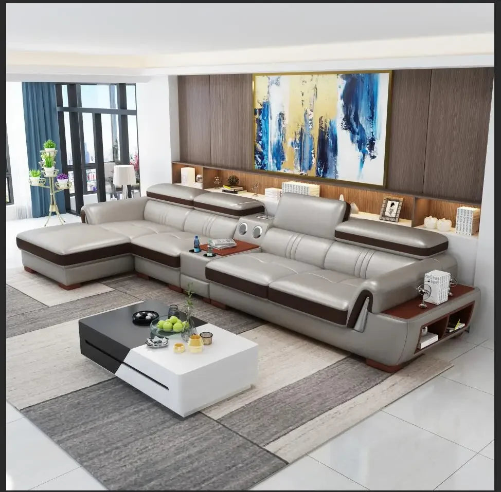 A New Design Fashion Leather and Cloth Combination Furniture Living Room Sofa