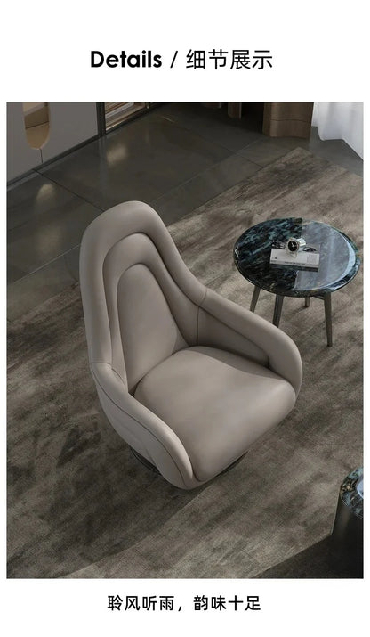 A lNew Single Seater Italian Living Room Leisure Light Luxury Leather Rotating Couch