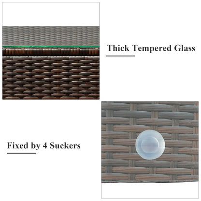 3 Pieces Patio Furniture Set, Outdoor Conversation Rattan Furniture Set w/Washable Cushion and Tempered Glass Tabletop, PE Ratta