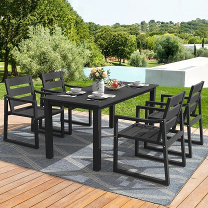 Patio Table and Chairs Set, Outdoor Dining Set for 6, Patio Furniture for Deck, Poolside, and Backyard, Black