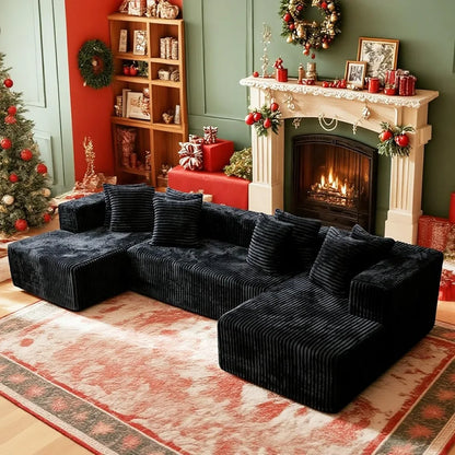 130'' U Shaped Couched for Living Room, Cloud Modular Sectional Couch with 2 Chaise Lounge, Modern Minimalist Upholstered Sofa