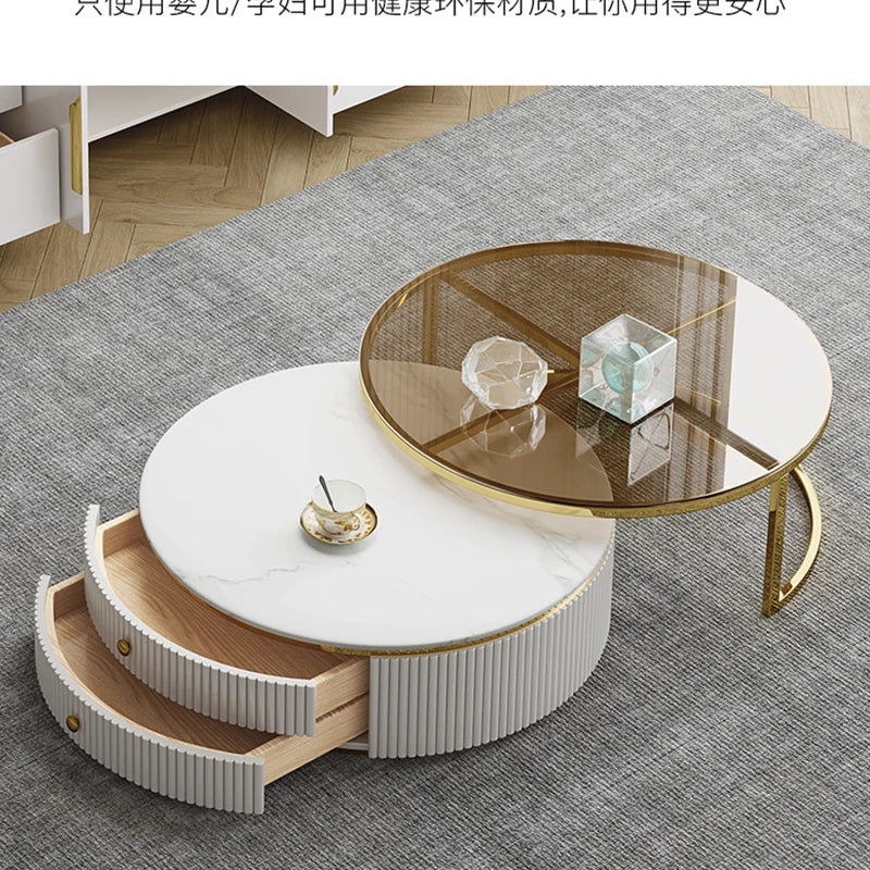 D178 Y Coffee Table Modern Living Room Size round Combination Rounded Corner Paint Metal Complete Set Stone Plate round Coffee T