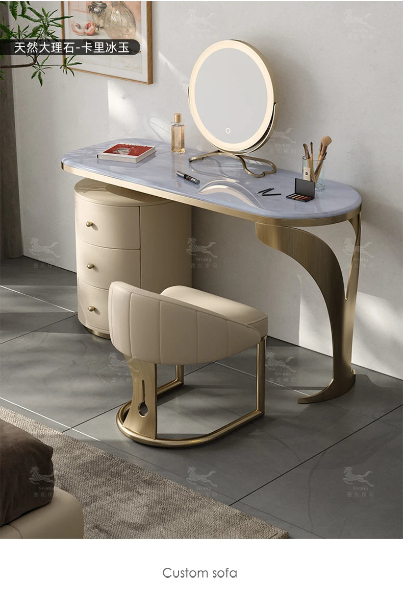 light luxury French luxury stone dresser chest cabinet integrated solid wood modern bedroom high-end makeup table