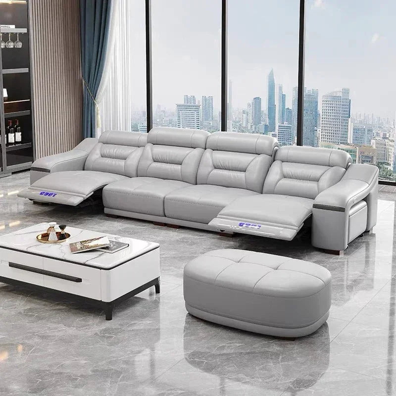 -Modern leather electric recliner sofa couch corner L shape moduler sectional sofas recliner seats living room furniture home