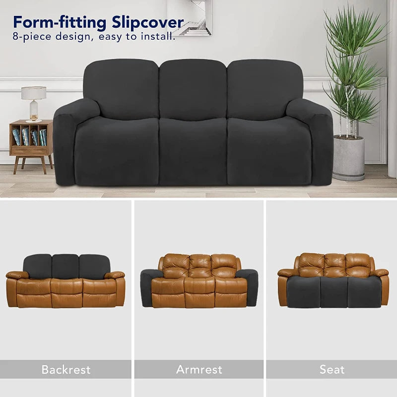 3 Seat Stretch Sectional Recliner Sofa Slipcover With Elastic Bottom Soft Washable Furniture Pet Protector Couch Cover