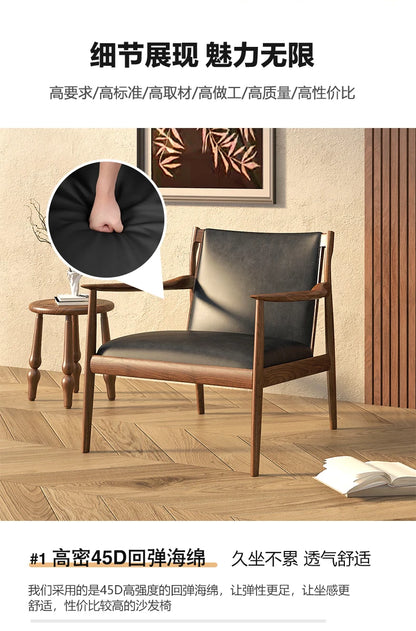 Solid wood medieval single sofa chair designer retro sofa hotel bed and breakfast living room balcony casual armrest chair