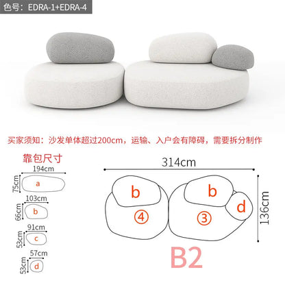 Design special-shaped pebble sofa, stone fabric color matching module wabi-sabi wind living room