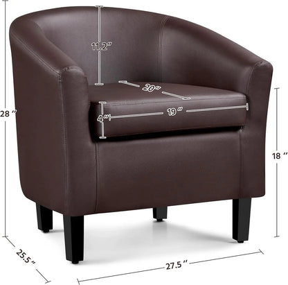 Leather Club Chair, Faux Leather Accent Chair, Modern Living Room Armchair with Wood Legs and Padded Seat for Bedroom Reception