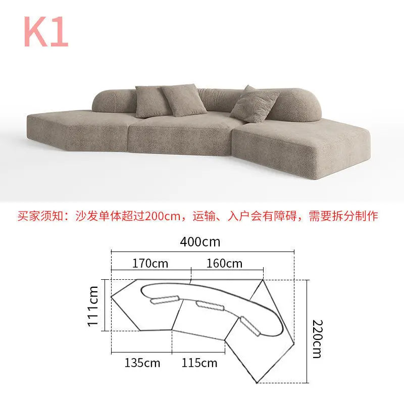 Fabric Sofa Combination Villa Large Apartment Sitting Italian Rock Irregular Special-shaped Large Flat Edta Double-sided