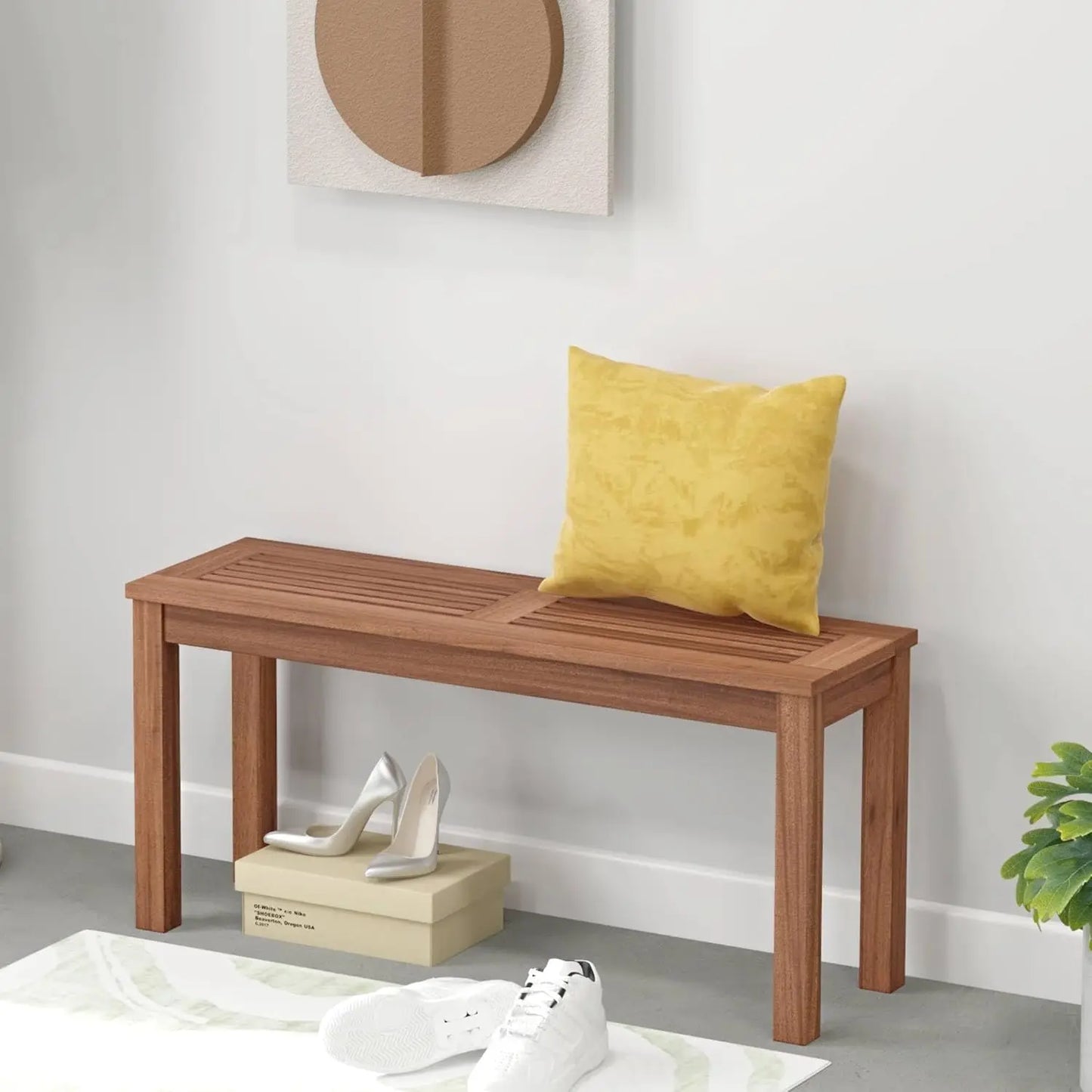 Banc en bois massif pour 2 personnes, siège à lattes, cadre stable, intérieur/extérieur, salle à manger, 39,5 pouces, personnalisé
