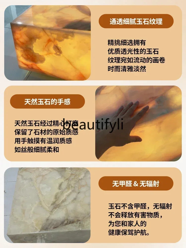 CNatural jade coffee table square crystal light luxury mansion blue and white jade living room marble luminous coffee table C660